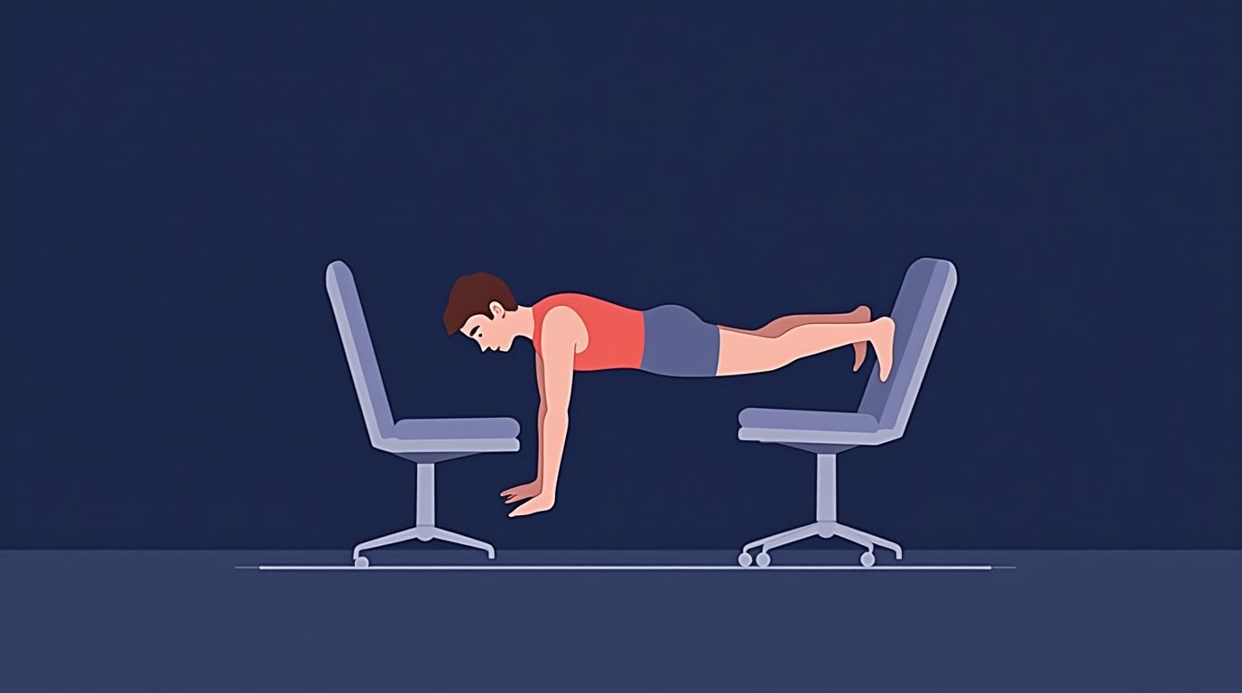 Bench dip between chairs working triceps with bodyweight only