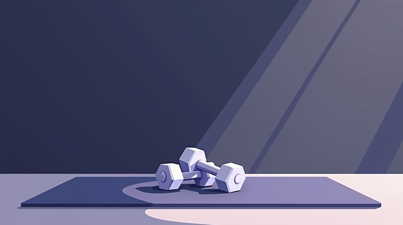 Light dumbbells on a home mat ready for a beginner strength workout