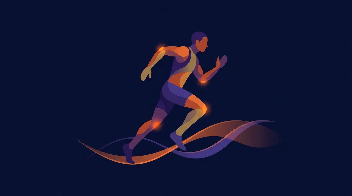 Editorial illustration of a runner with relaxed posture, light footstrike, and quick cadence on a quiet path