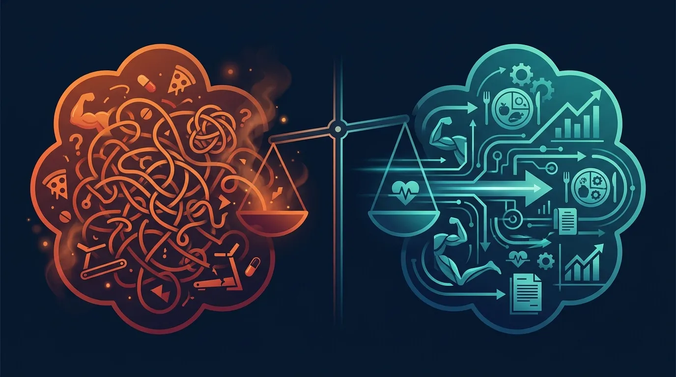 Editorial illustration contrasting fitness myths with the research-backed truths