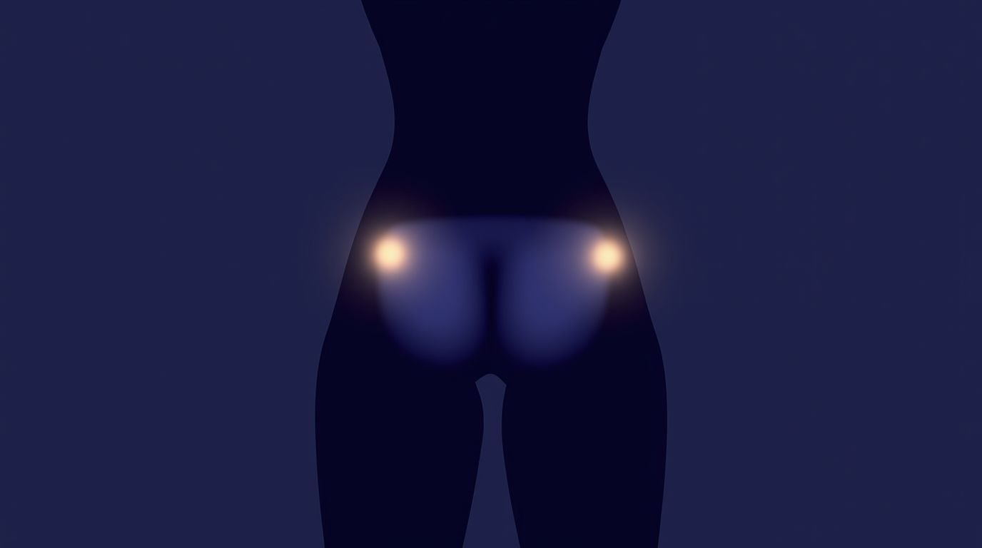 Muscle map showing gluteus maximus and medius regions targeted by home exercises