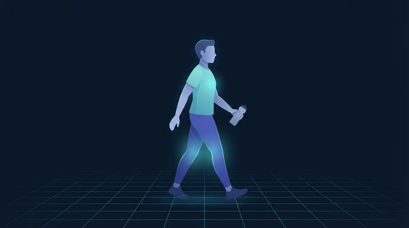 Illustration of an adult on a rest-day walk holding a water bottle, showing gentle active recovery between hard training days