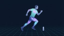 Illustration of a runner mid-stride with the chest, quadriceps and calves glowing, representing the weekly dose of aerobic training