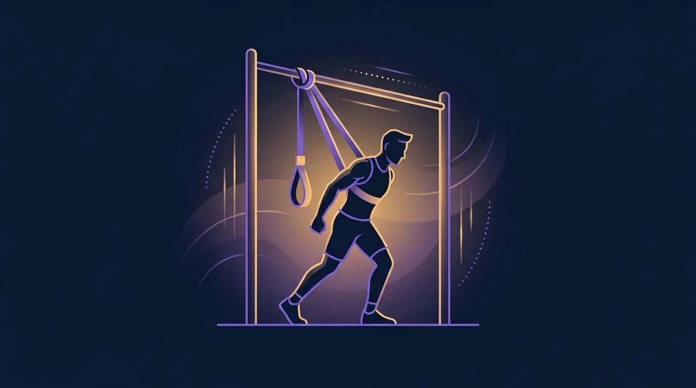 Editorial illustration of a beginner approaching a pull-up bar with confidence and a band setup ready