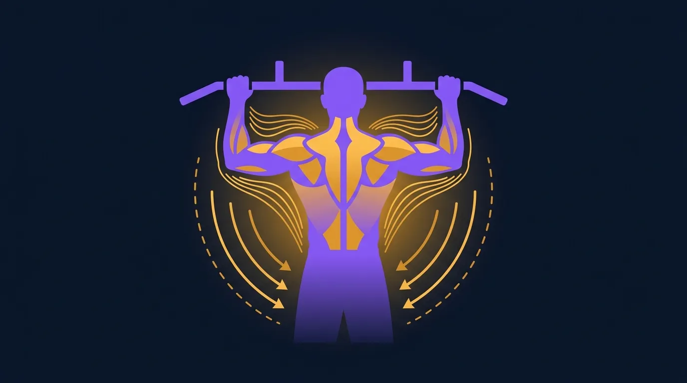 Editorial illustration of an athlete performing a slow negative pull-up descent under control