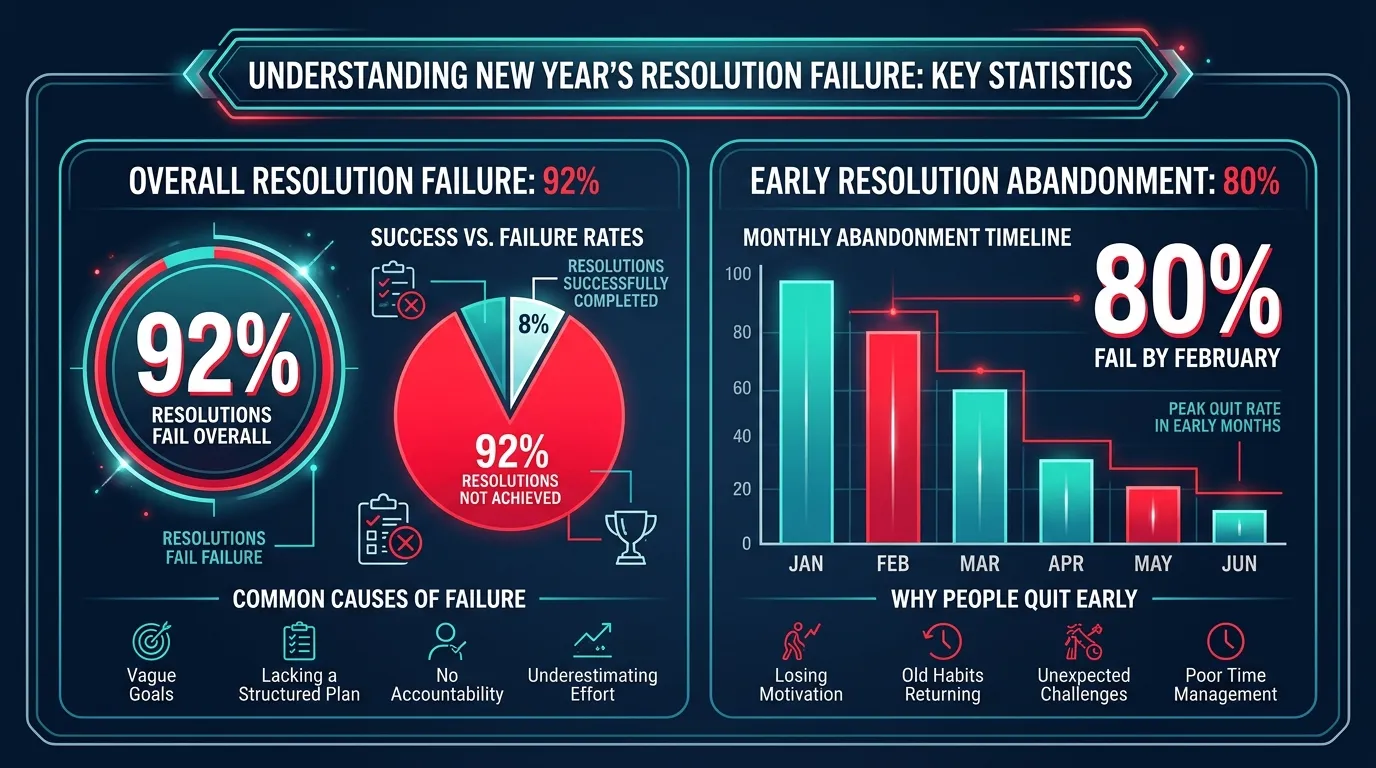 New Years Resolution Statistics — visual guide for the The 5 Reasons Fitness Resolutions Fail section