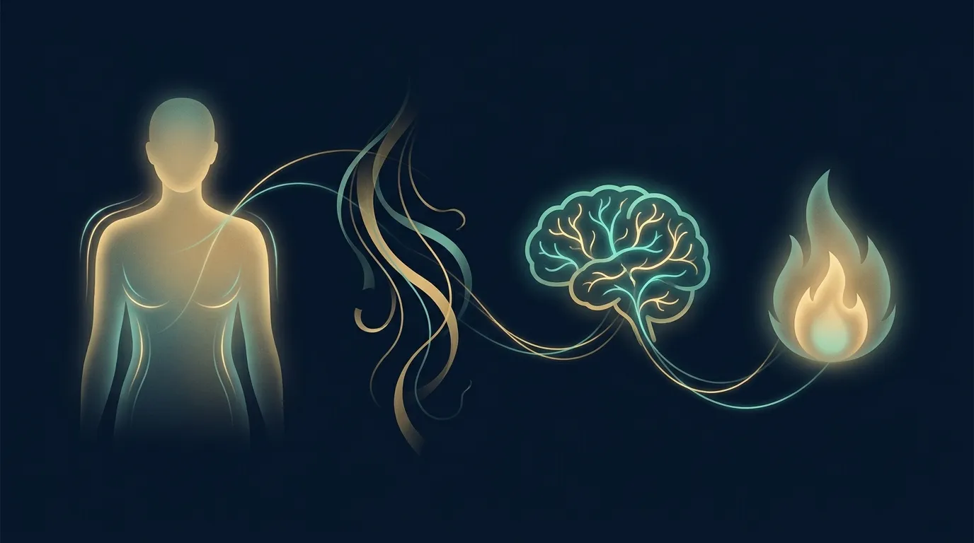 Editorial illustration of the body changes during weight loss including skin laxity, hair shedding, mood shifts, and metabolic adaptation