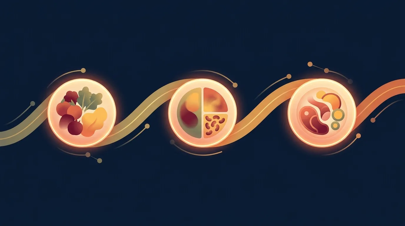 Editorial illustration of a person choosing between different meal-pattern shapes on a horizontal timeline, symbolizing that the right pattern depends on schedule, hunger, and protein targets