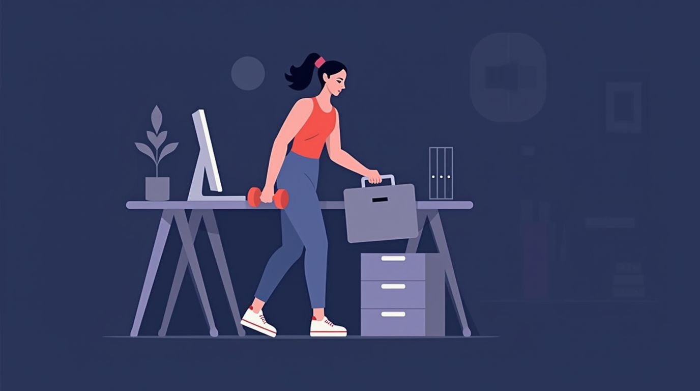 Professional transitioning from work desk directly into a home workout