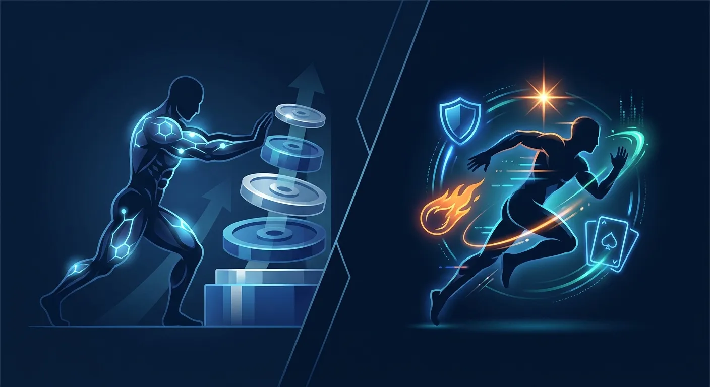 Side-by-side comparison of FitCraft gamified AI coaching versus Alpha Progression hypertrophy-focused training app