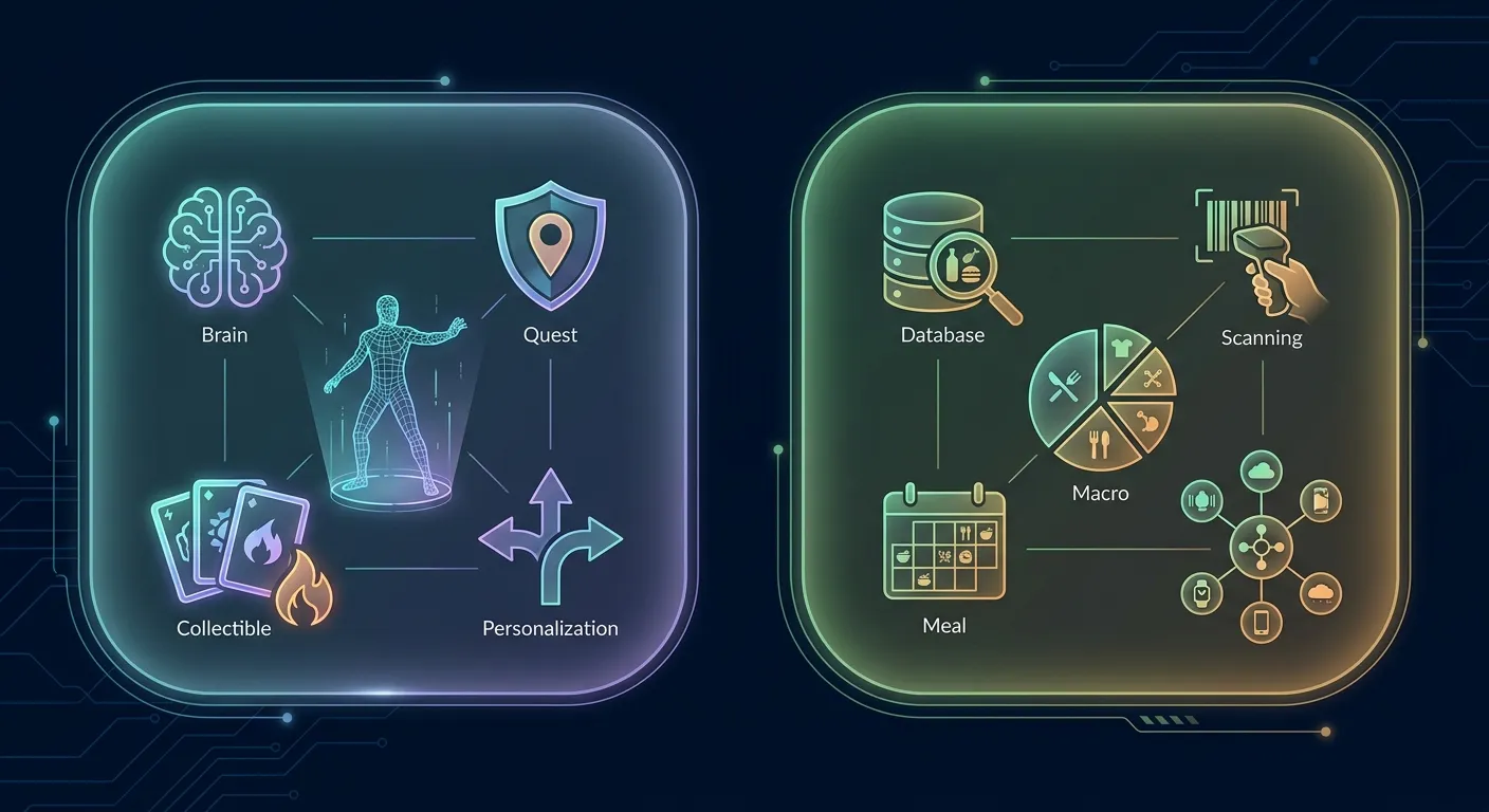 Feature breakdown showing FitCraft excels at AI coaching, gamification, and workout programming while MyFitnessPal leads in food database, macro tracking, and app integrations