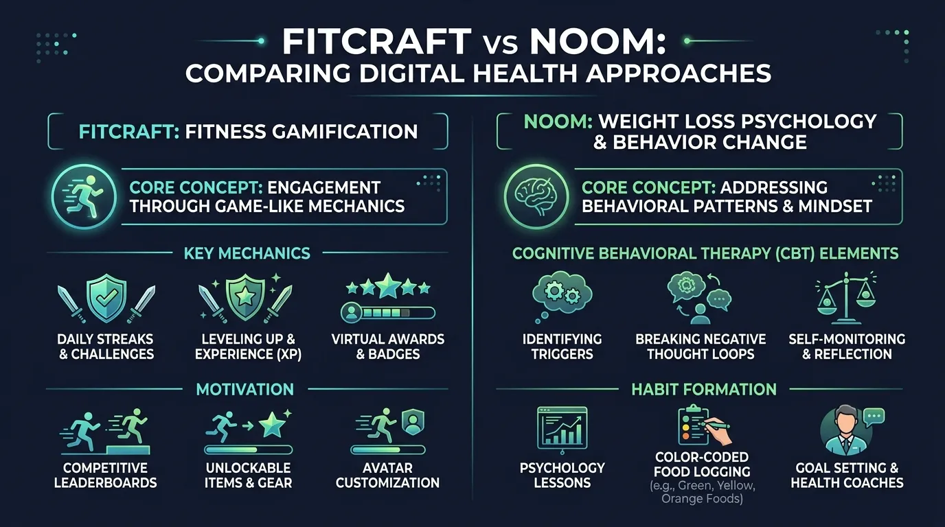 Fitcraft Vs Noom Gamification Vs Psychology — visual guide for the Where FitCraft Wins section