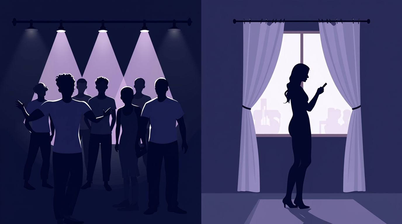 Crowded gym versus judgment-free home workout app comparison illustration