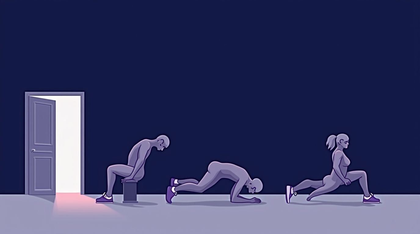 Bodyweight exercise progression from beginner to advanced in a small home space