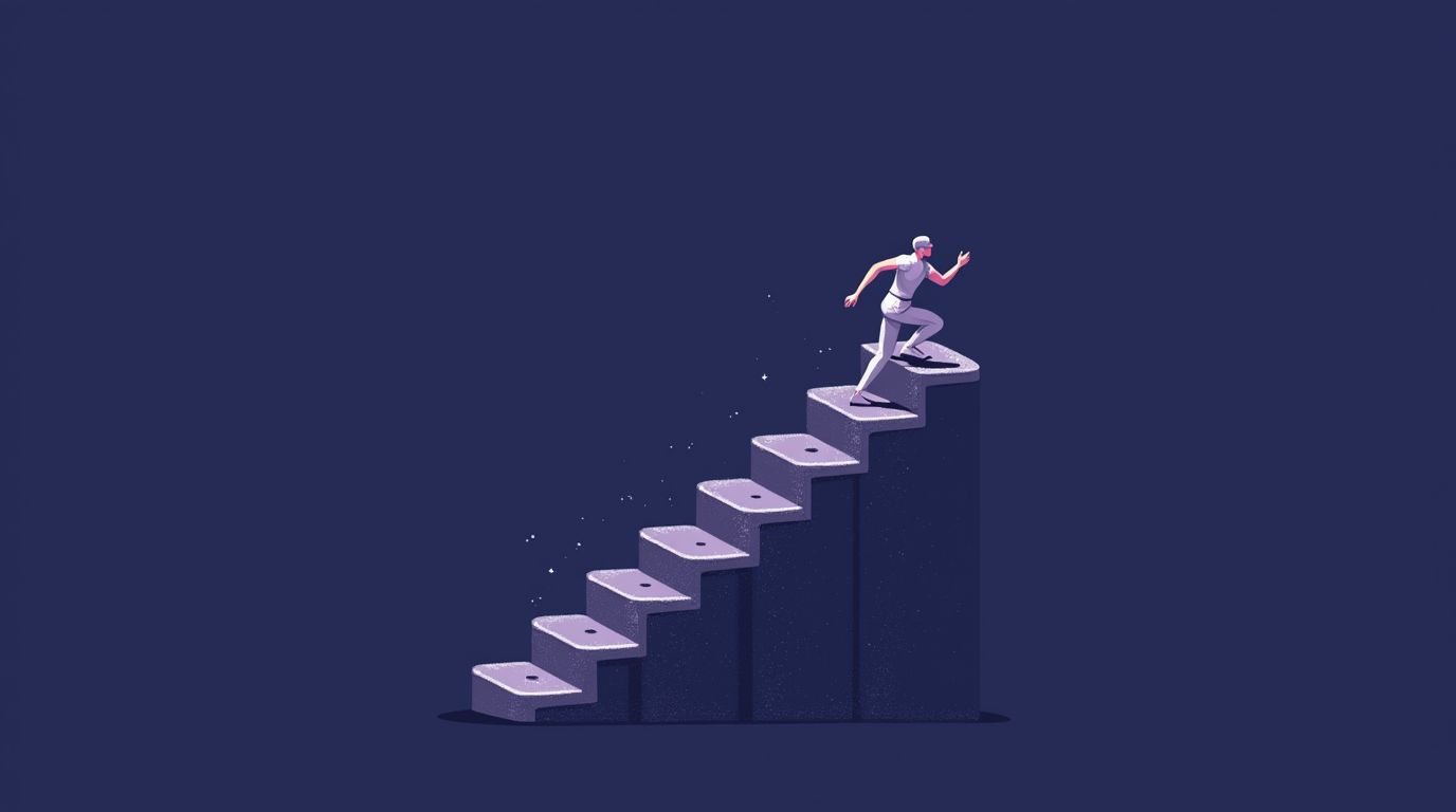 Progressive overload staircase of weight plates climbed step by step