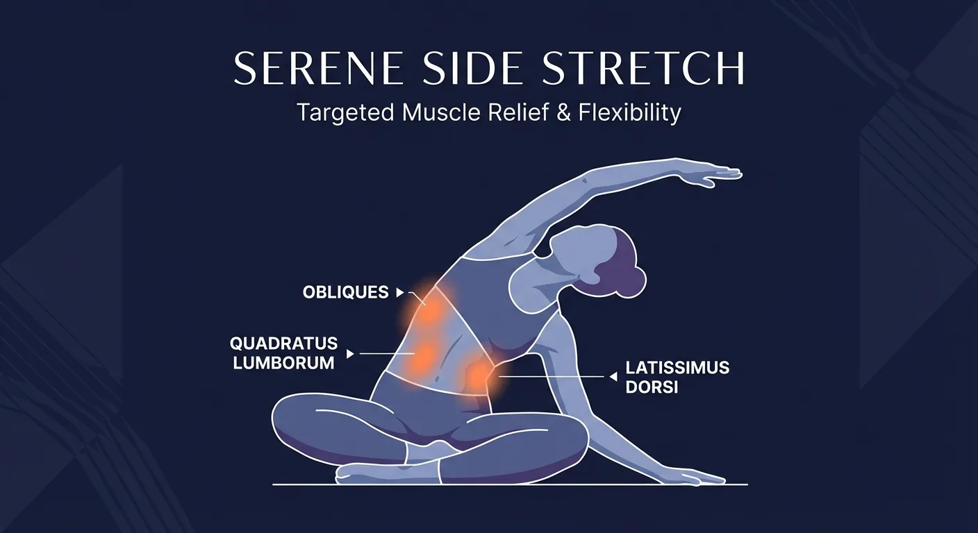 Seated side bend muscles worked: obliques, quadratus lumborum, latissimus dorsi, intercostals, and deep core stabilizers