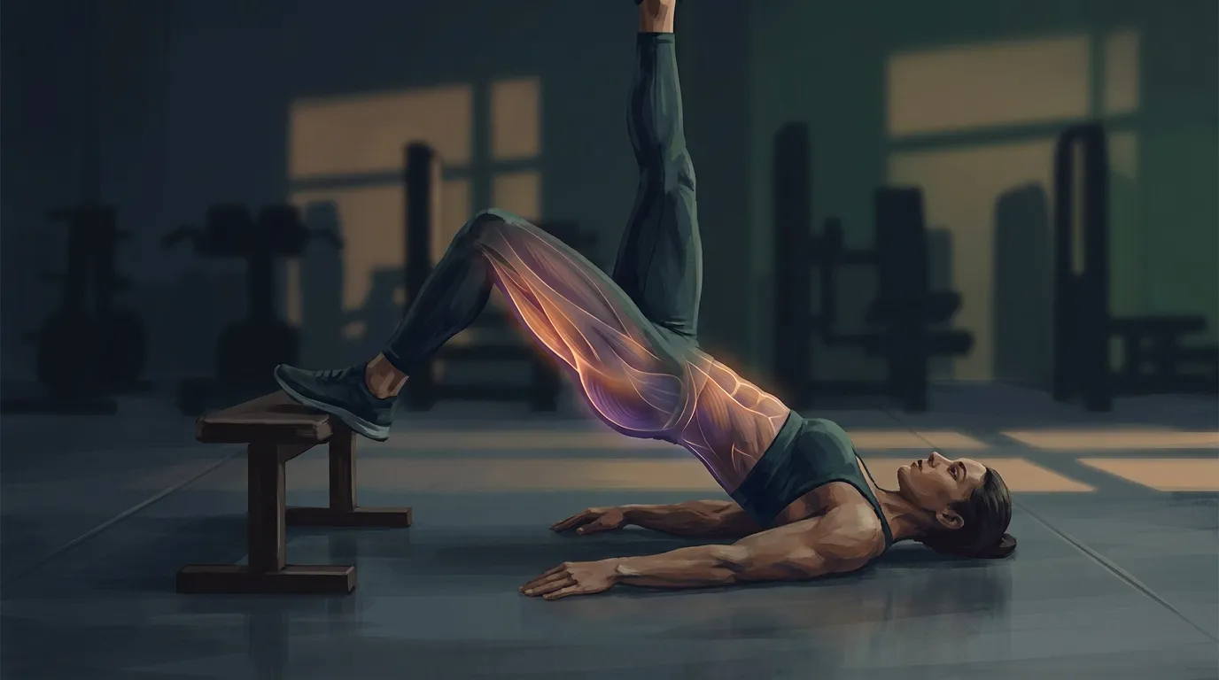 Single-leg iso ham raise muscles targeted: hamstrings and gluteus maximus as primary movers, with gluteus medius, adductors, and deep core stabilizing the pelvis