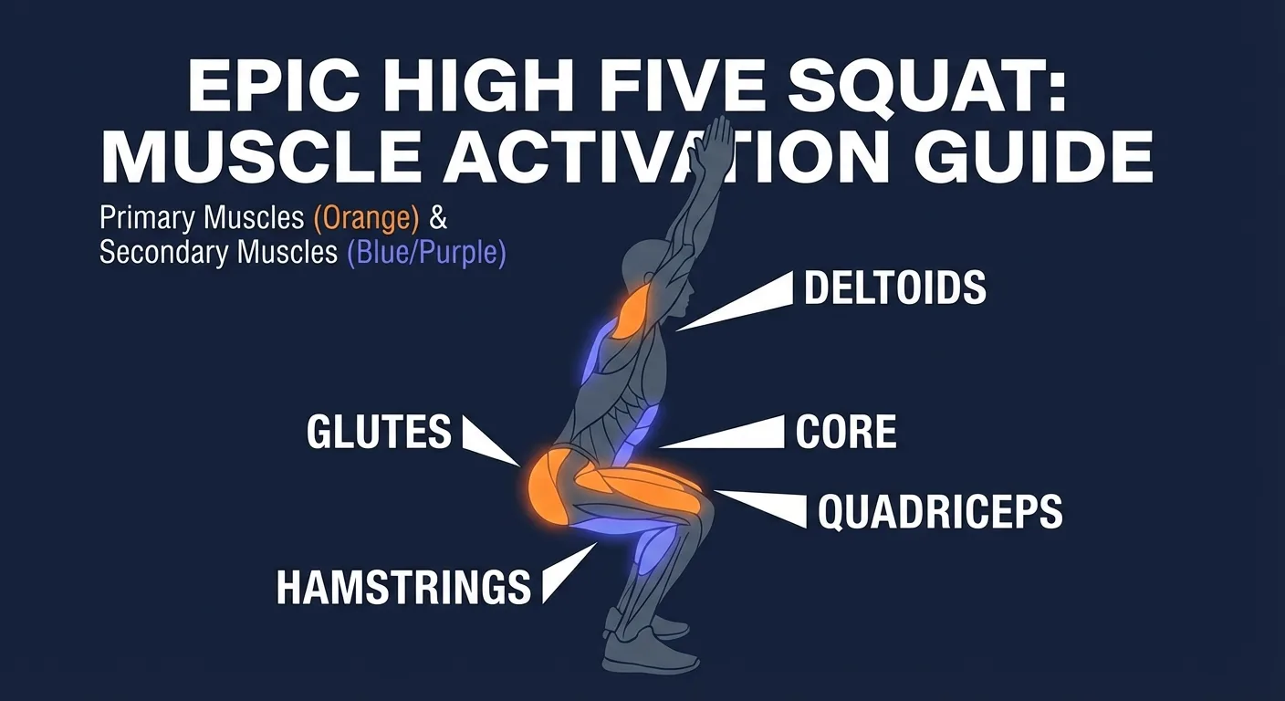 Squat reach muscles targeted: quadriceps, glutes, calves, shoulders, thoracic extensors, and core stabilizers