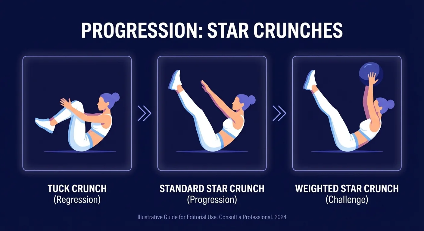 Star crunch progressions from tuck crunch regression to standard star crunch and weighted star crunch