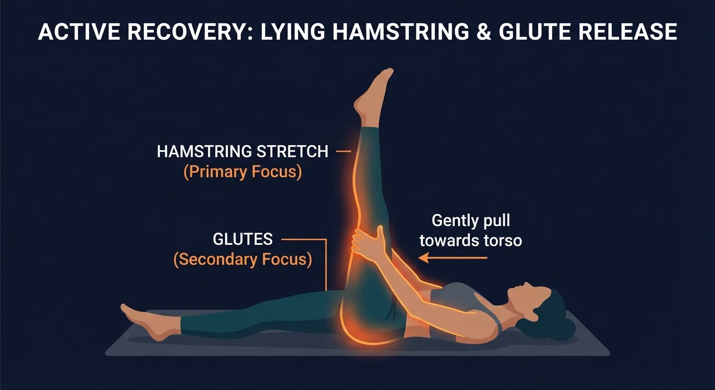 Straight leg pull-back areas stretched: hamstrings as the main target, with glutes and calves lightly lengthened during the supine hold
