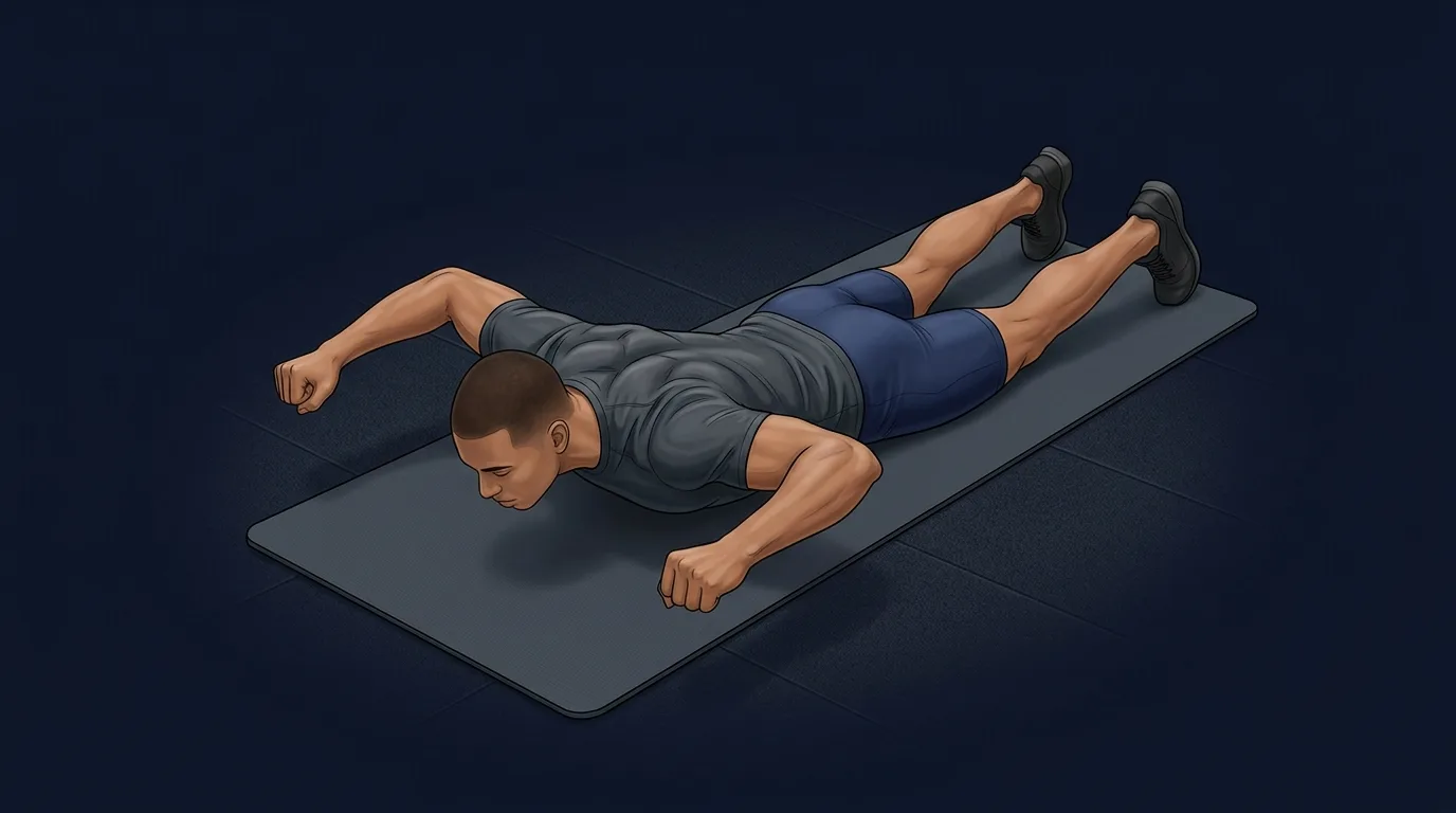 Prone W raise proper form with elbows bent 90 degrees, forearms lifted, shoulder blades retracted, and neck relaxed