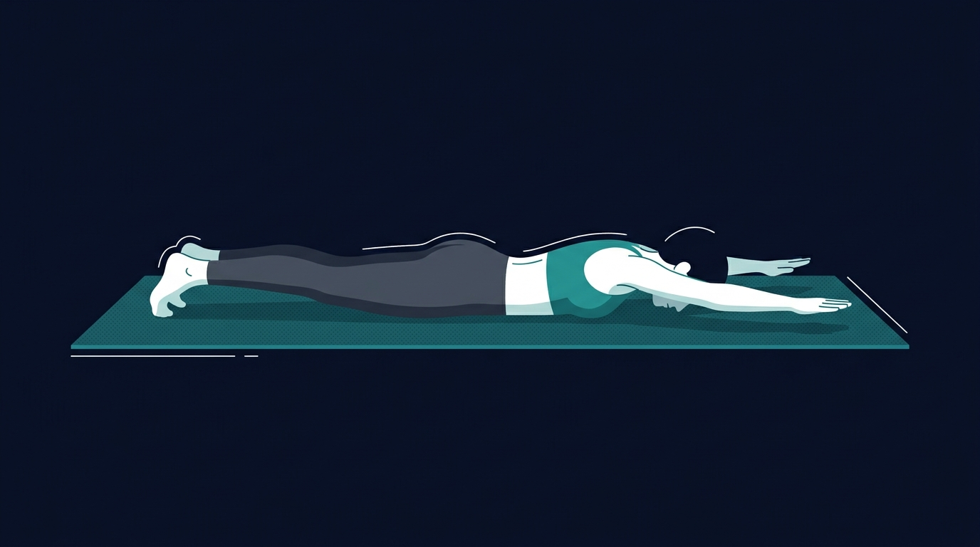 Prone Y raise proper form with a person lying face down, arms straight at a 45-degree diagonal, thumbs up, and shoulders kept away from the ears