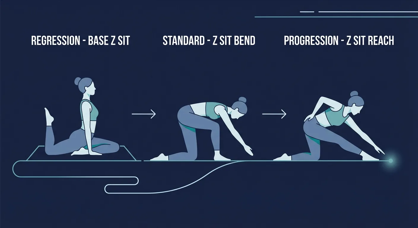 Z sit bend progression path from base Z sit to supported Z sit bend, standard Z sit bend, and Z sit reach
