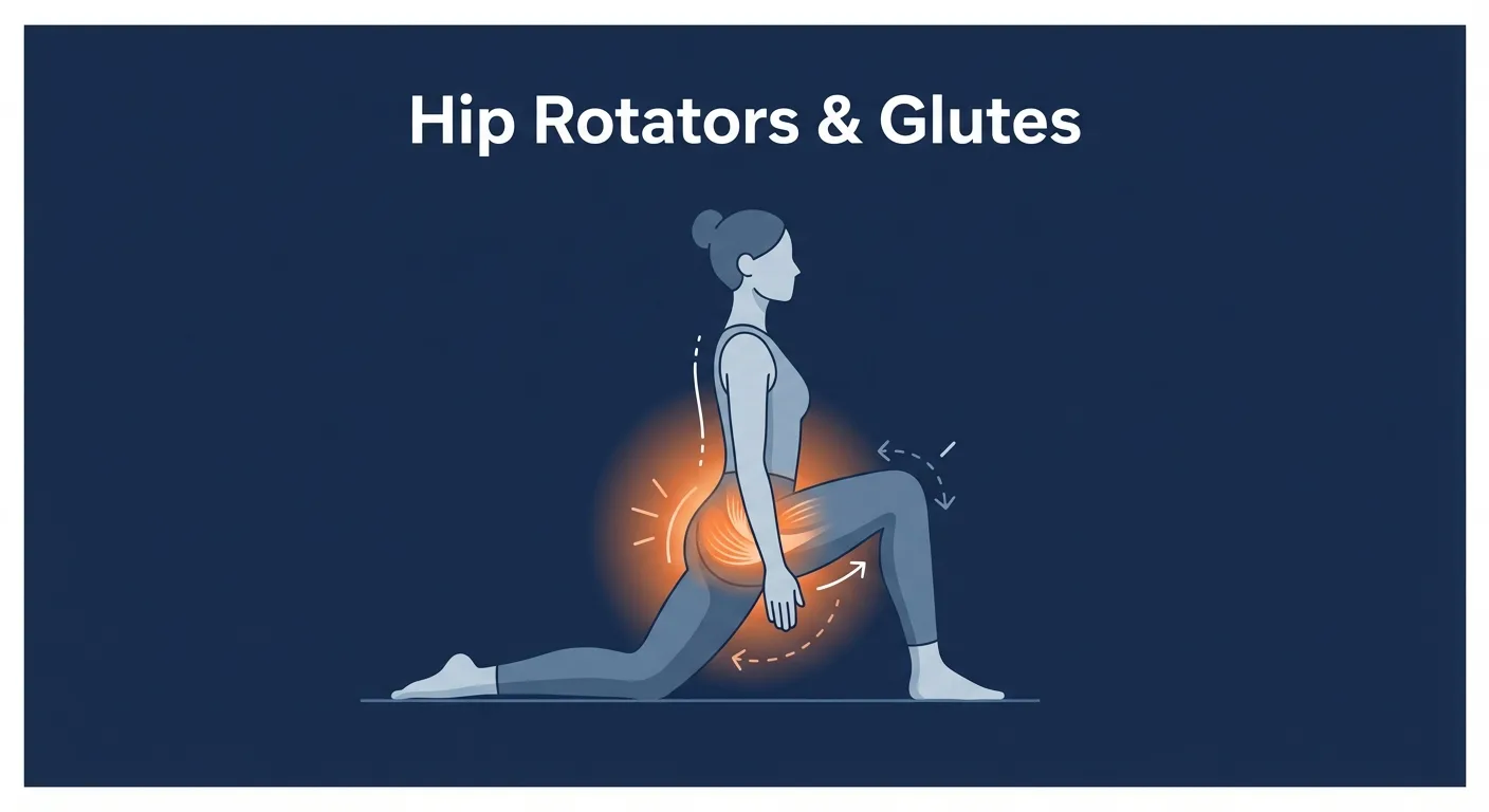 Z sit muscles and mobility targets: front-leg hip external rotators, back-leg hip internal rotators, adductors, hip flexors, and trunk stabilizers