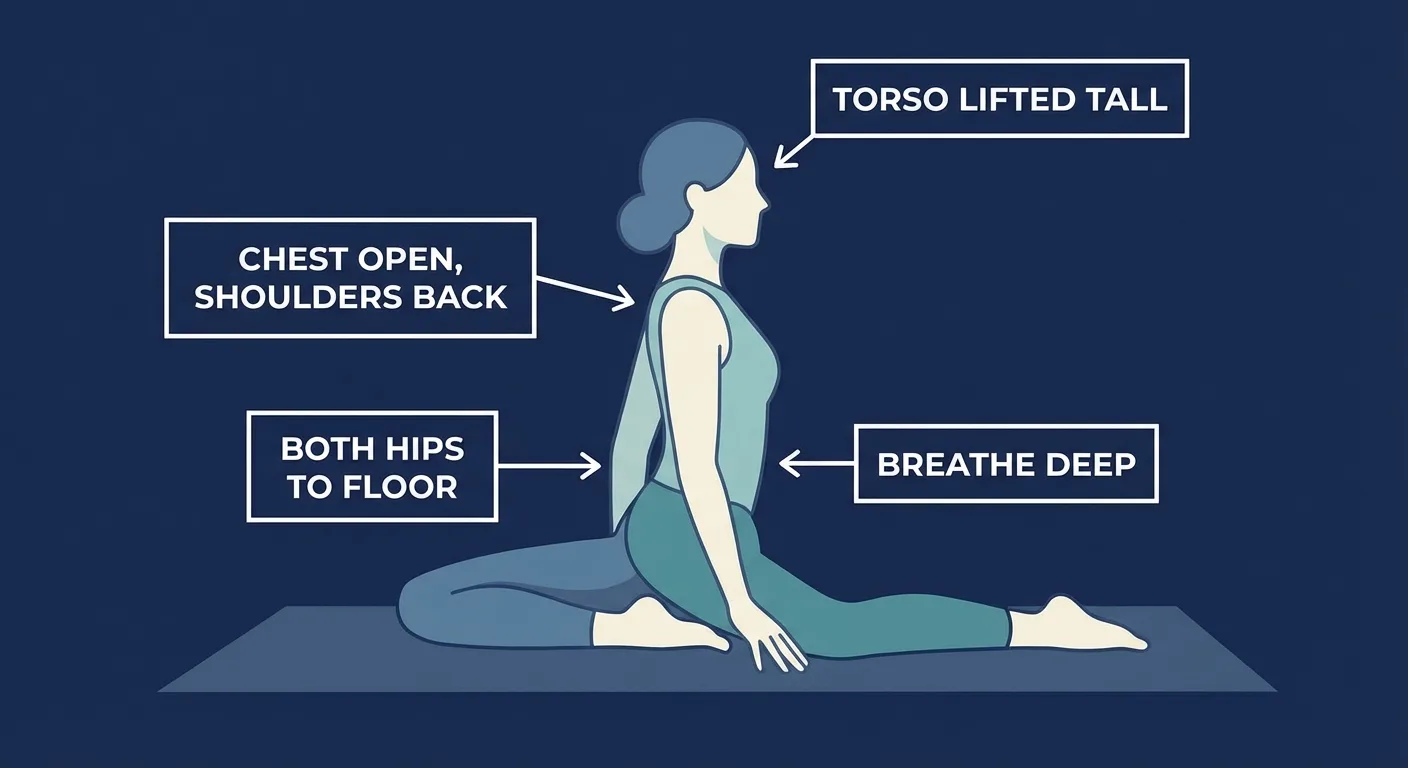 Z sit proper form with a lifted torso, open chest, supported hips, and relaxed knees
