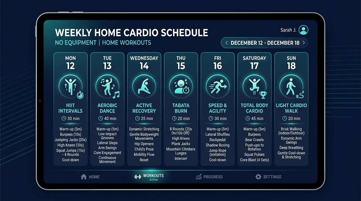 Home Cardio Weekly Plan — visual guide for the What Makes a Good Home Cardio App section