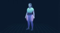 A standing figure with the fat stored around the hips, outer thighs and buttocks glowing while the waist and abdomen stay unlit