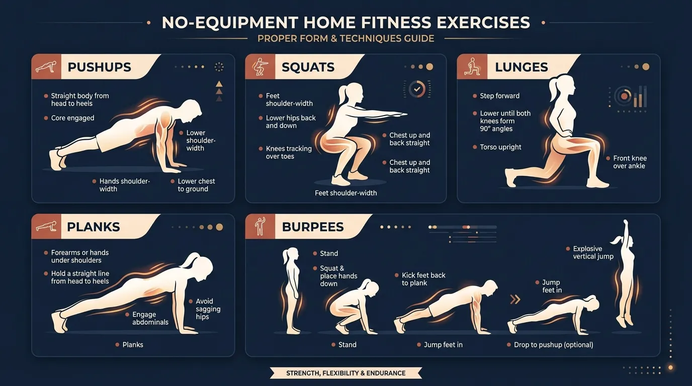 No Equipment Home Exercises — visual guide for the The Mistakes That Kill Your Progress section