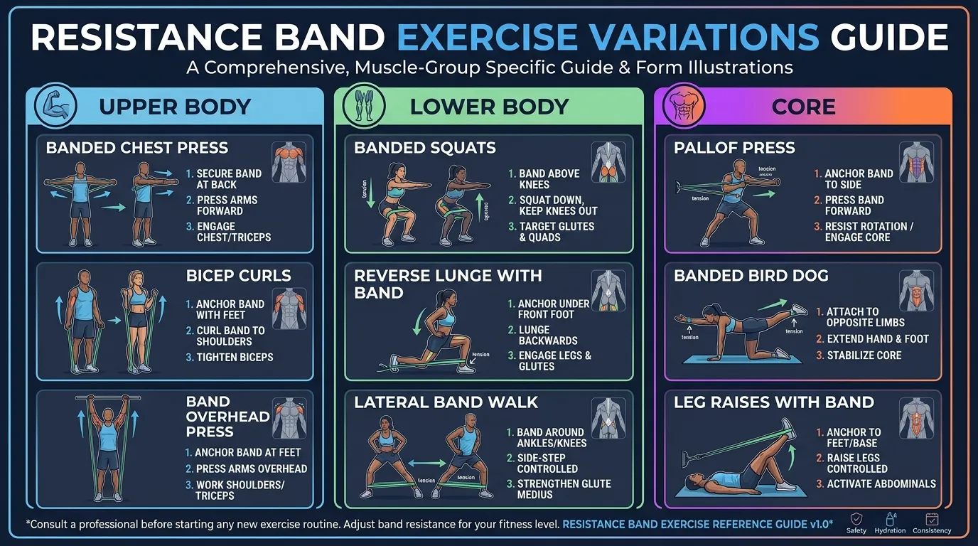 Resistance Band Variations Guide — visual guide for the How FitCraft Handles Resistance Band Training section