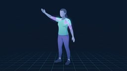 A person standing with one arm raised to the side, the small muscles wrapping the shoulder blade and the back of the shoulder glowing to show the four rotator cuff muscles holding the arm bone in its socket