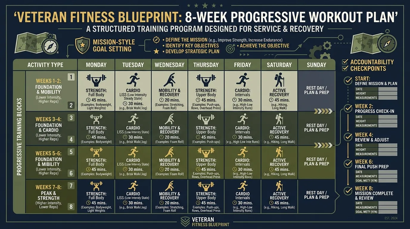 Structured Veteran Workout Plan — visual guide for the How Gamification Addresses These Barriers section