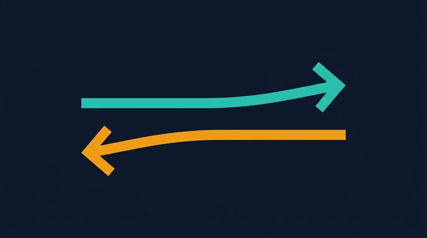 Conceptual illustration of two arrows moving in opposite directions on a body silhouette, one representing decreasing fat mass and the other representing increasing lean mass over time