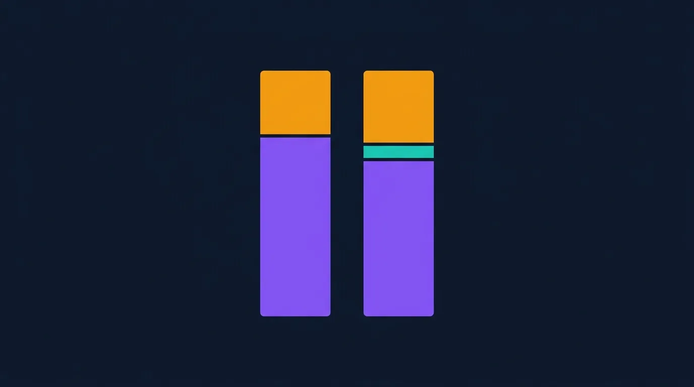 Conceptual visualization of two bar stacks at similar total weight: one showing baseline lean tissue and fat, and one showing the creatine + resistance training result with a taller lean segment, unchanged fat segment, and a small blue water layer within the lean segment representing intracellular water gain