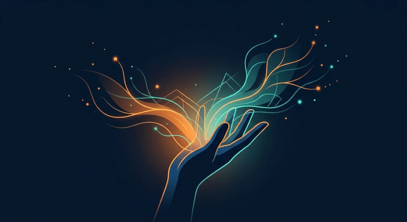 Illustration of a hand gripping with radiating energy lines symbolizing the connection between muscular strength and overall health and longevity