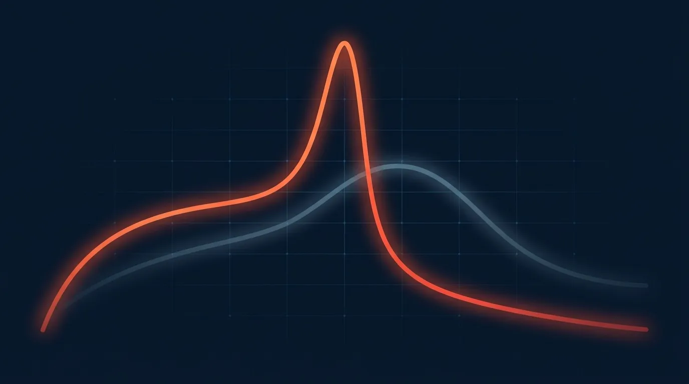 Conceptual illustration of a heart rate curve dropping sharply in the minute after peak exercise, with a slower shallow curve overlaid for comparison