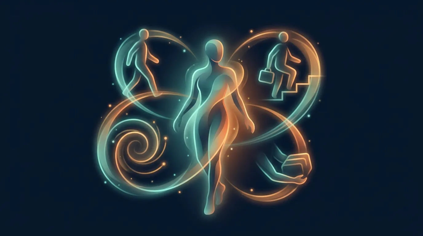 Conceptual illustration of non-exercise activity thermogenesis showing daily incidental movement standing walking and fidgeting as a separate energy budget from formal exercise
