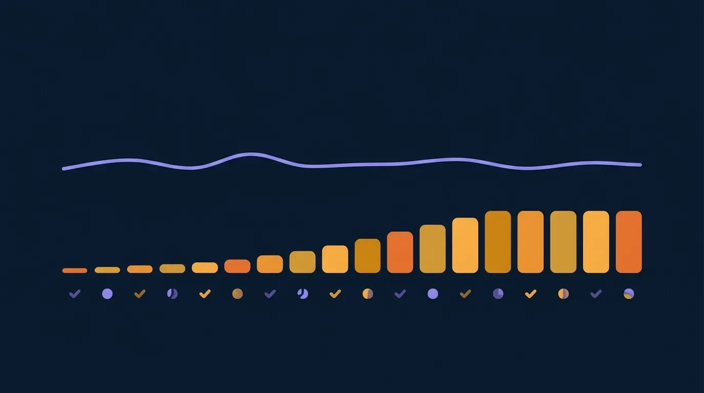 Conceptual visualization of an 8 to 16 week reverse dieting timeline showing daily calorie intake climbing in small weekly steps back to an estimated maintenance line with scale weight holding roughly stable
