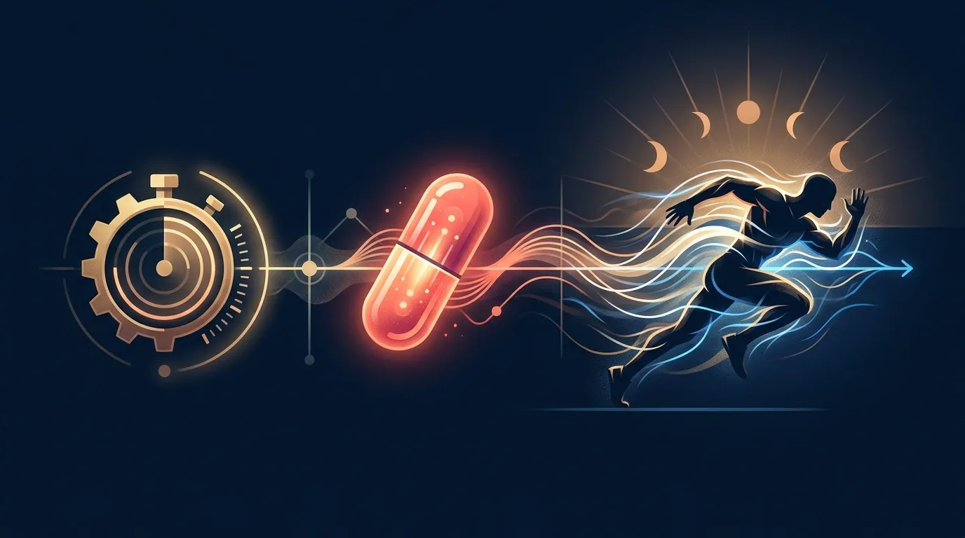 Conceptual visualization of a rhodiola rosea supplementation protocol showing timing of an acute pre-exercise dose relative to a training session and the acute-versus-chronic dosing pattern