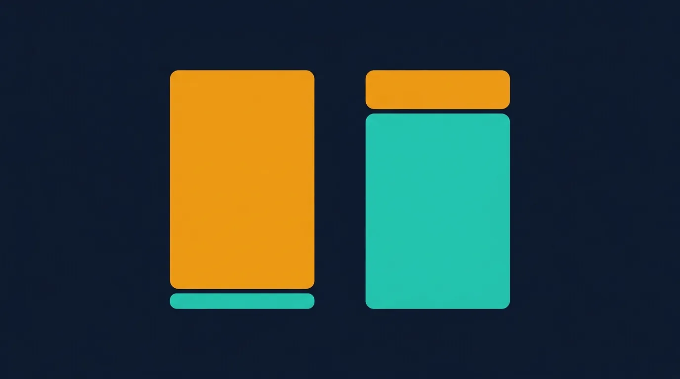Conceptual visualization of two bar stacks at identical total height, one composed mostly of fat mass with a thin muscle segment and the other with a larger muscle segment and a smaller fat segment, illustrating that the same body weight can hide very different body compositions
