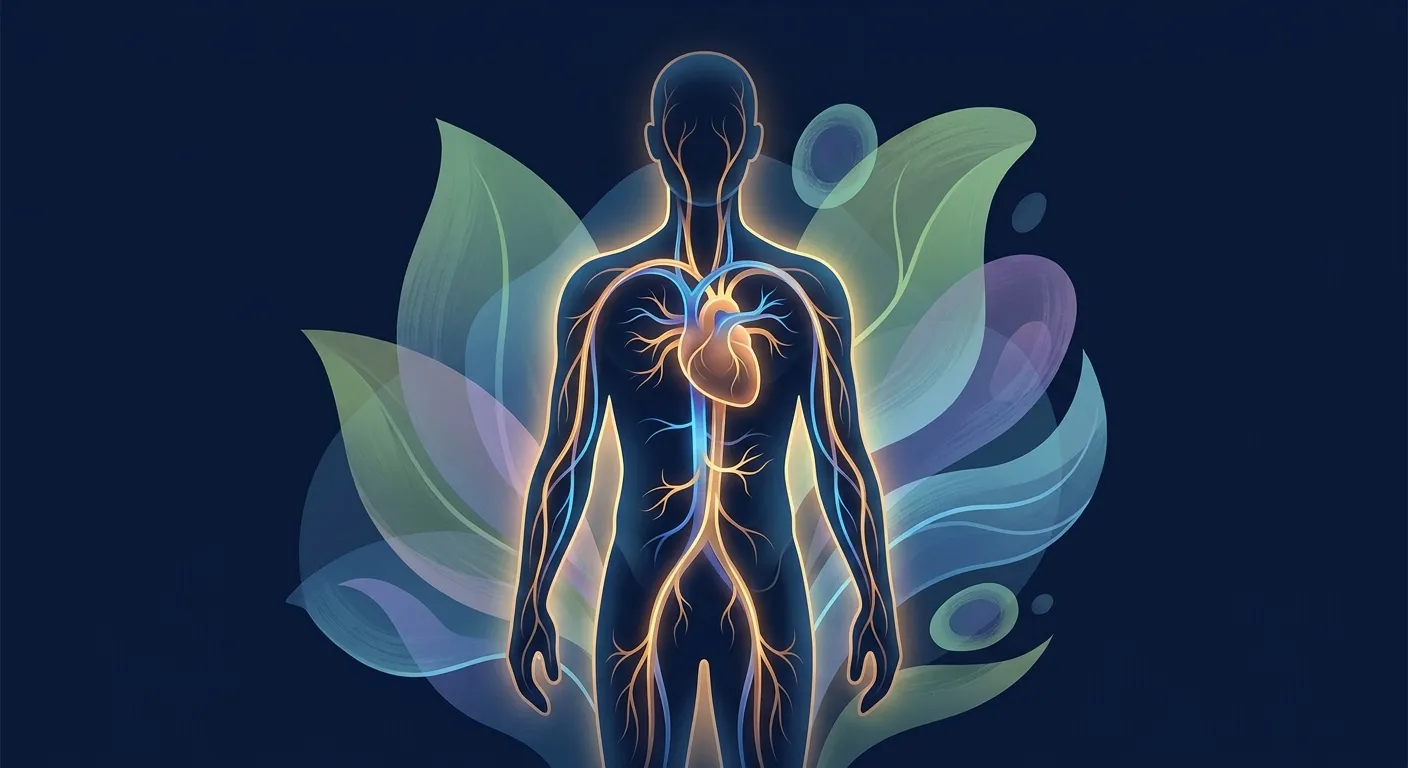 Conceptual illustration of cardiorespiratory fitness and longevity showing a human silhouette with glowing cardiovascular system representing heart and lung health