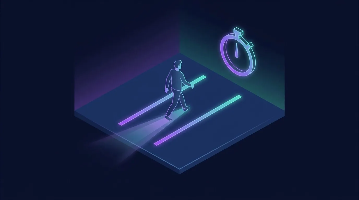 Illustration of the 4-meter walk test protocol used in clinical research to measure gait speed showing a marked distance and timing across the middle portion of the walk