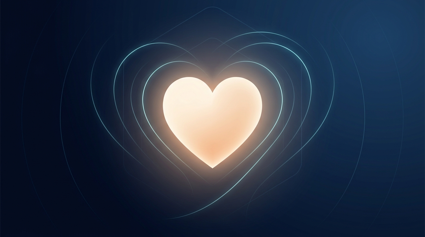 Conceptual illustration of a glowing heart silhouette with concentric arcs of light, depicting the cardiometabolic health endpoint that waist-to-height ratio predicts more accurately than BMI