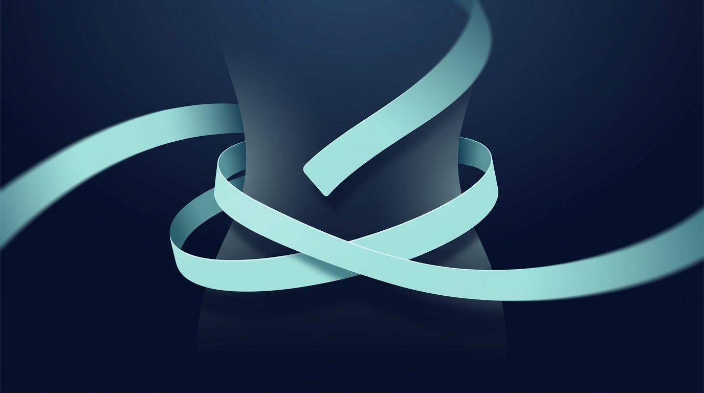Conceptual illustration of a flexible tape measure looping in a fluid spiral around an abstract torso silhouette, depicting waist circumference assessment per the Ashwell method