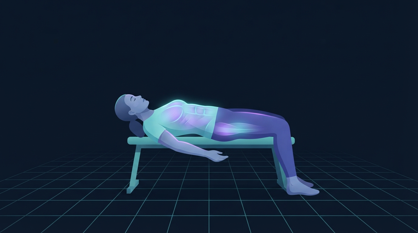 Illustration of basal metabolic rate showing an adult lying completely at rest with the chest, abdomen and head glowing to represent the energy burned doing nothing