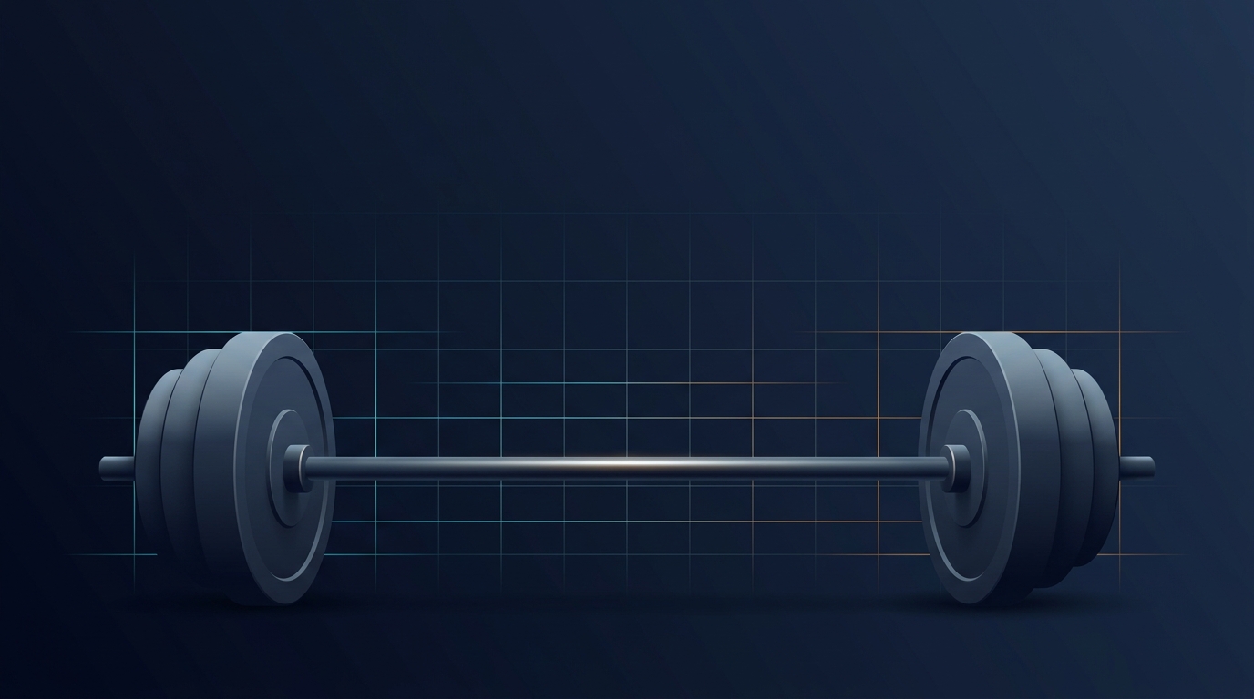 Conceptual illustration of a loaded barbell with weighted plates representing one rep max strength estimation across three peer-reviewed formulas