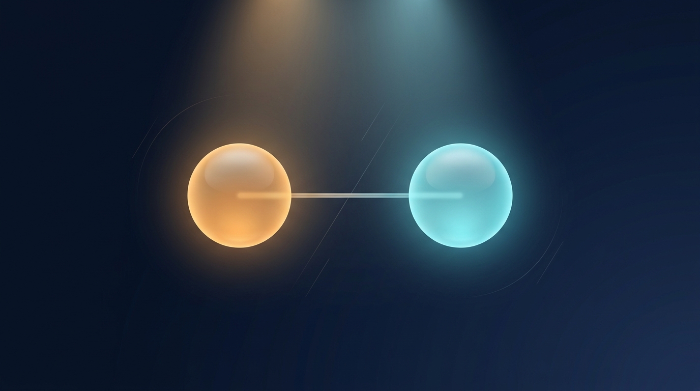 Conceptual illustration of caloric balance showing two glowing spheres in equilibrium representing energy intake and energy expenditure